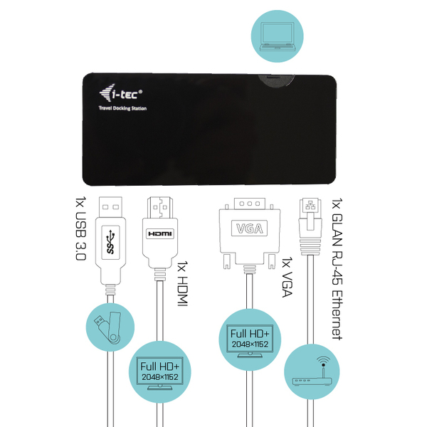I-TEC TRAVEL DOCKING STATION USB 3.0 ADVANCE HDMI OR VGA