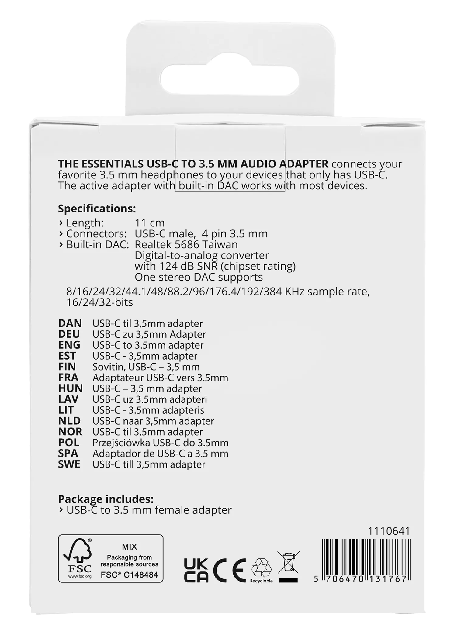 USB-C to 3.5 mm audio adapter, white