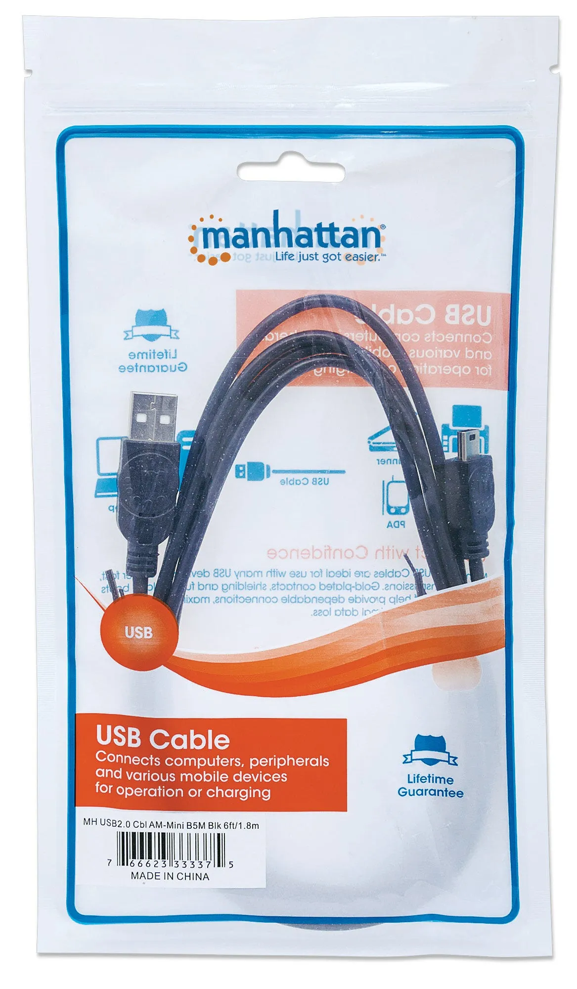 Manhattan USB-A - Mini-USB B -kaapeli, 1,8 m, Musta