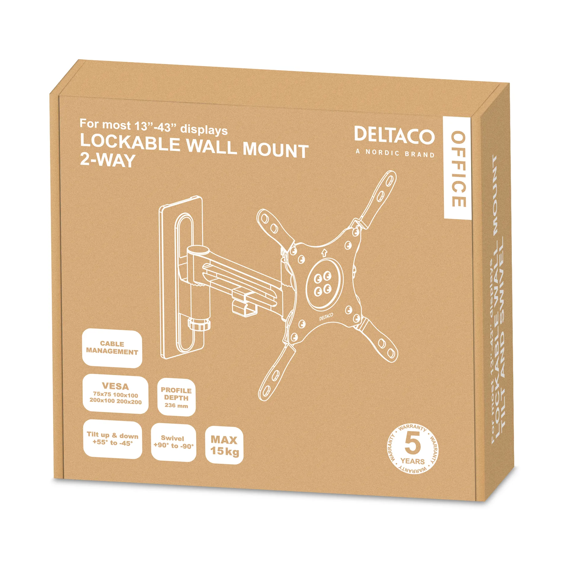 DELTACO Office Lockable 2-way Monitor Mount,13"-42",15kg,75x75-200x200