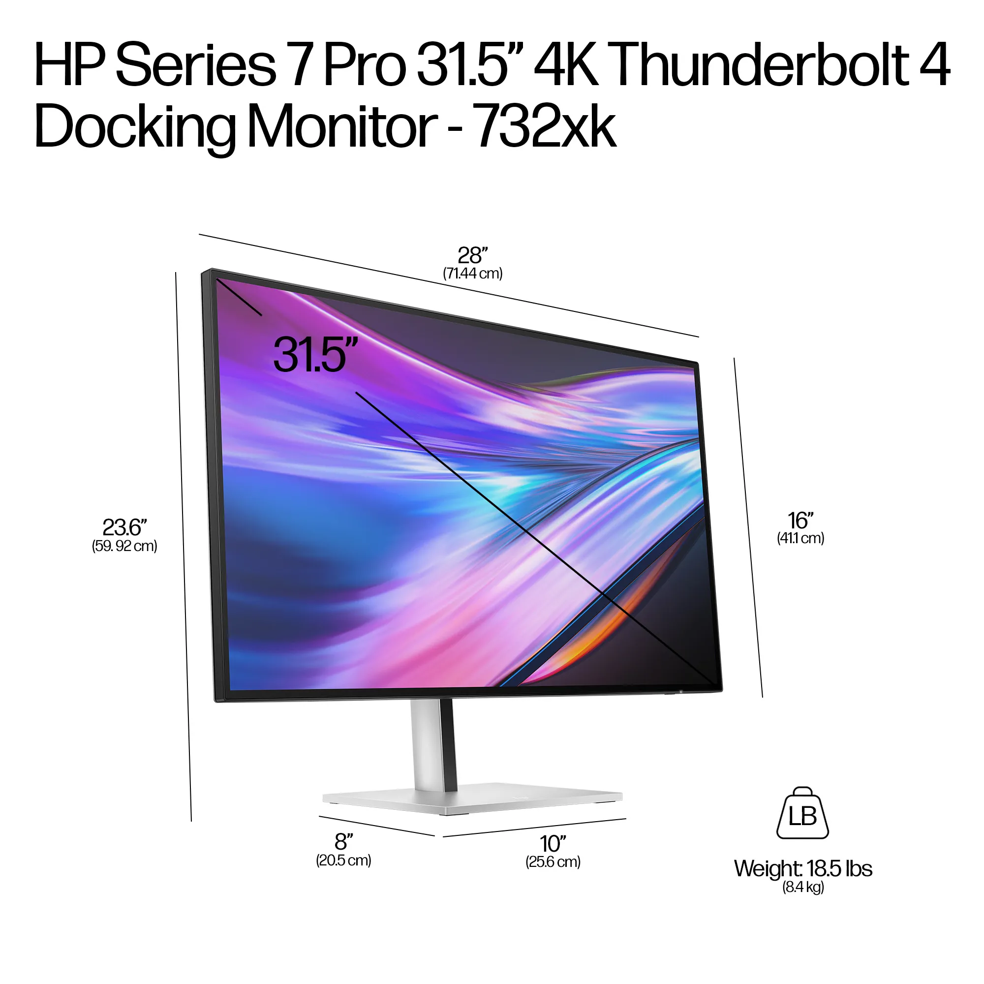 HP Series 7 Pro 732xk 31.5" 4K UHD, IPS Black Monitor with Thunderbolt 4 hub