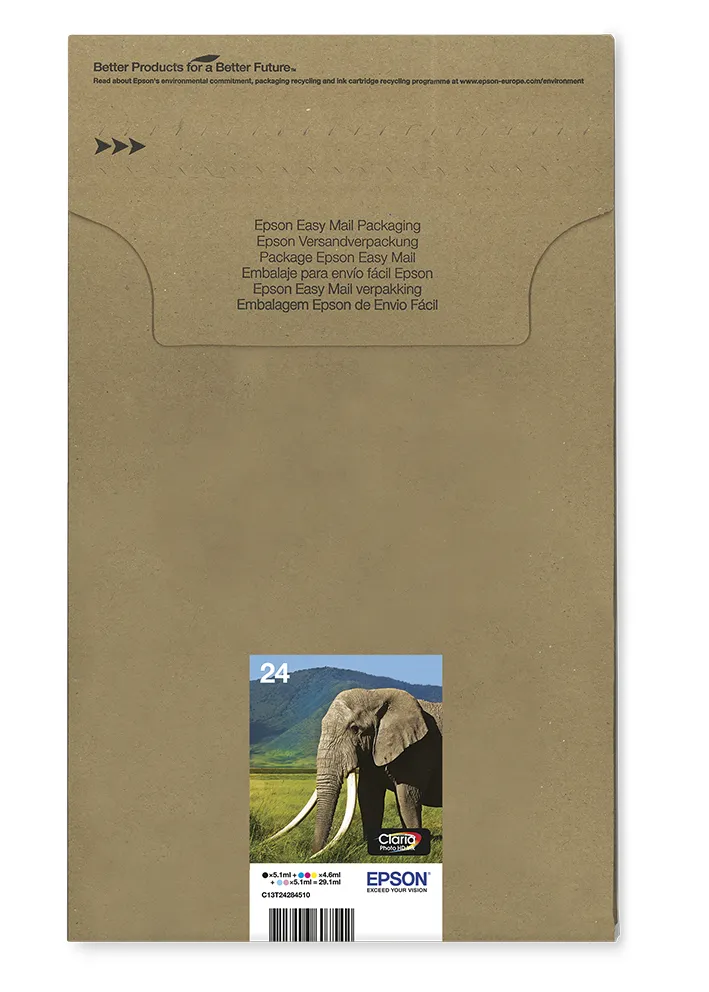 Epson 24 Multipack Easy Mail Packaging - 6 pakettia - 29.1 ml - musta, keltainen, sinivihre&auml;, magenta, vaalea purppura, vaalea sinivihre&auml; - alkuper&auml;inen - laati