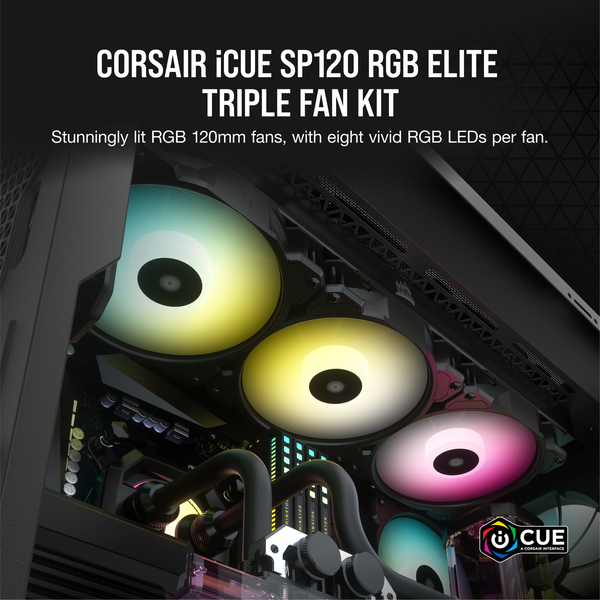 Corsair SP120 RGB Elite, 120mm, RGBW PWN -case fan, 3 Pack, Black