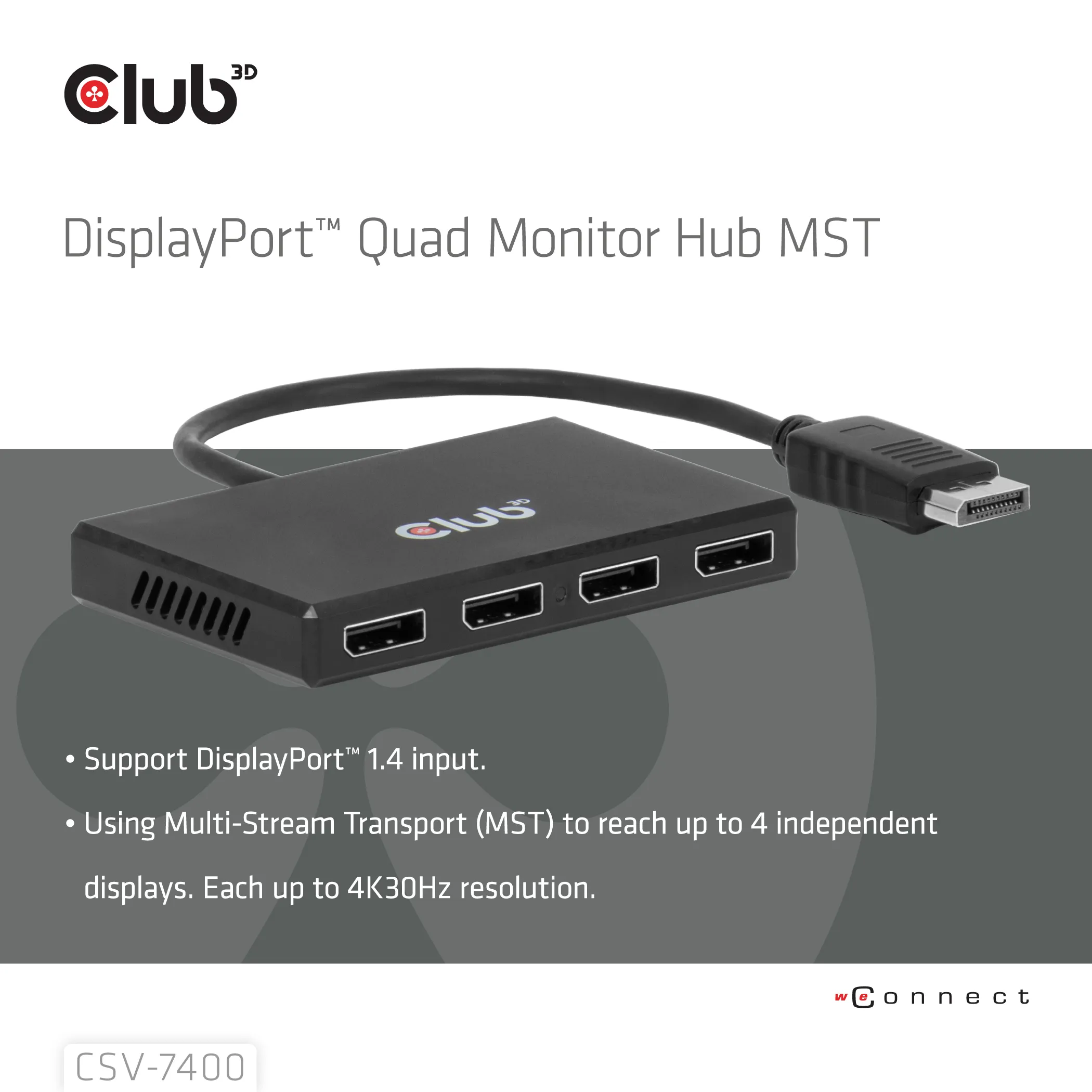 CLUB 3D CSV-7400 4-Port DisplayPort to DisplayPort Hub, Black
