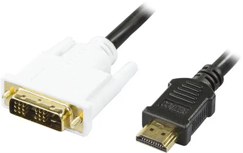 Deltaco HDMI &ndash; DVI-D -kaapeli, 3 m, Musta/Valkoinen