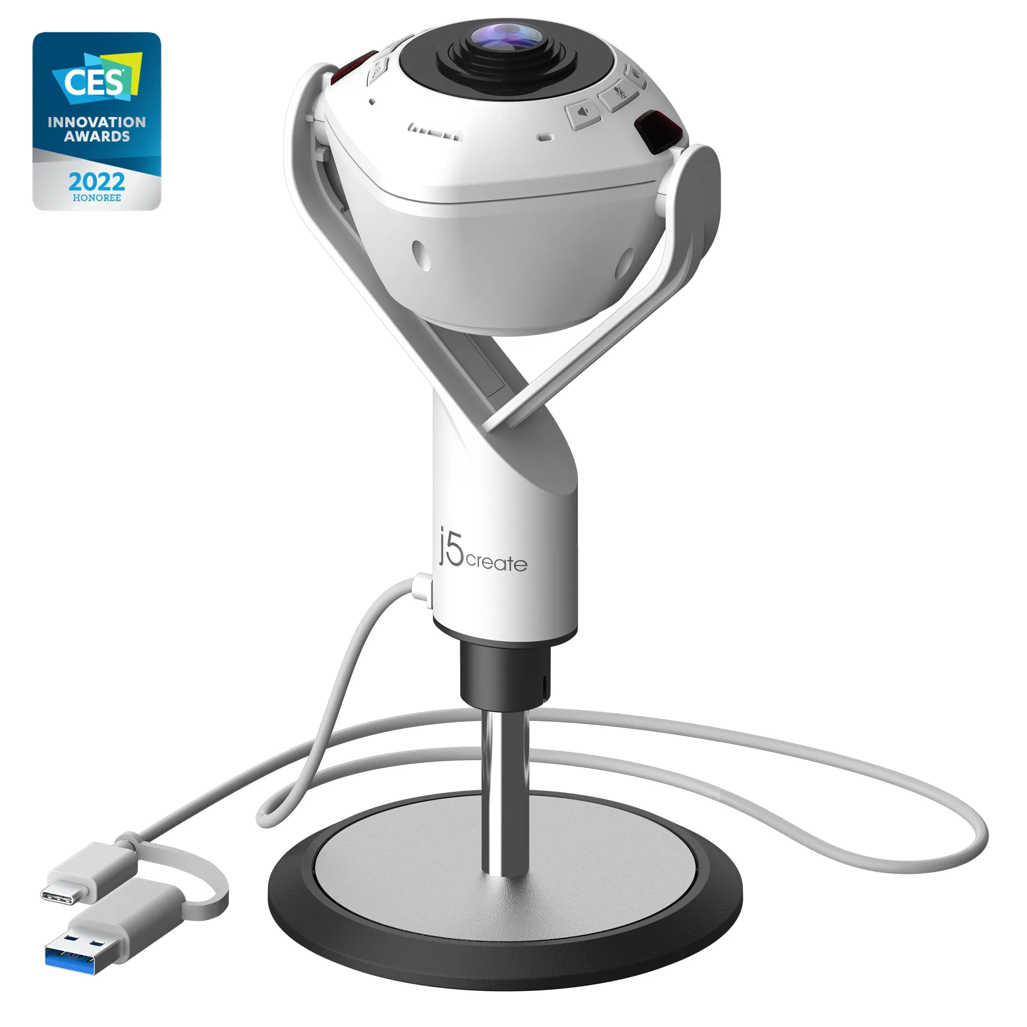 j5create JVU368-N Full HD 1080p, 360&deg;, AI-seuranta, kaiutinpuhelin -konferenssikamera, valkoinen