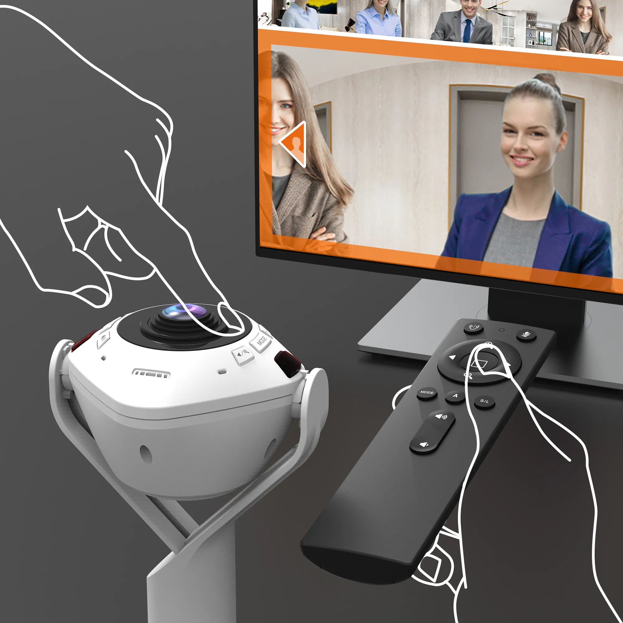 j5create JVU368-N Full HD 1080p, 360&deg;, AI-seuranta, kaiutinpuhelin -konferenssikamera, valkoinen