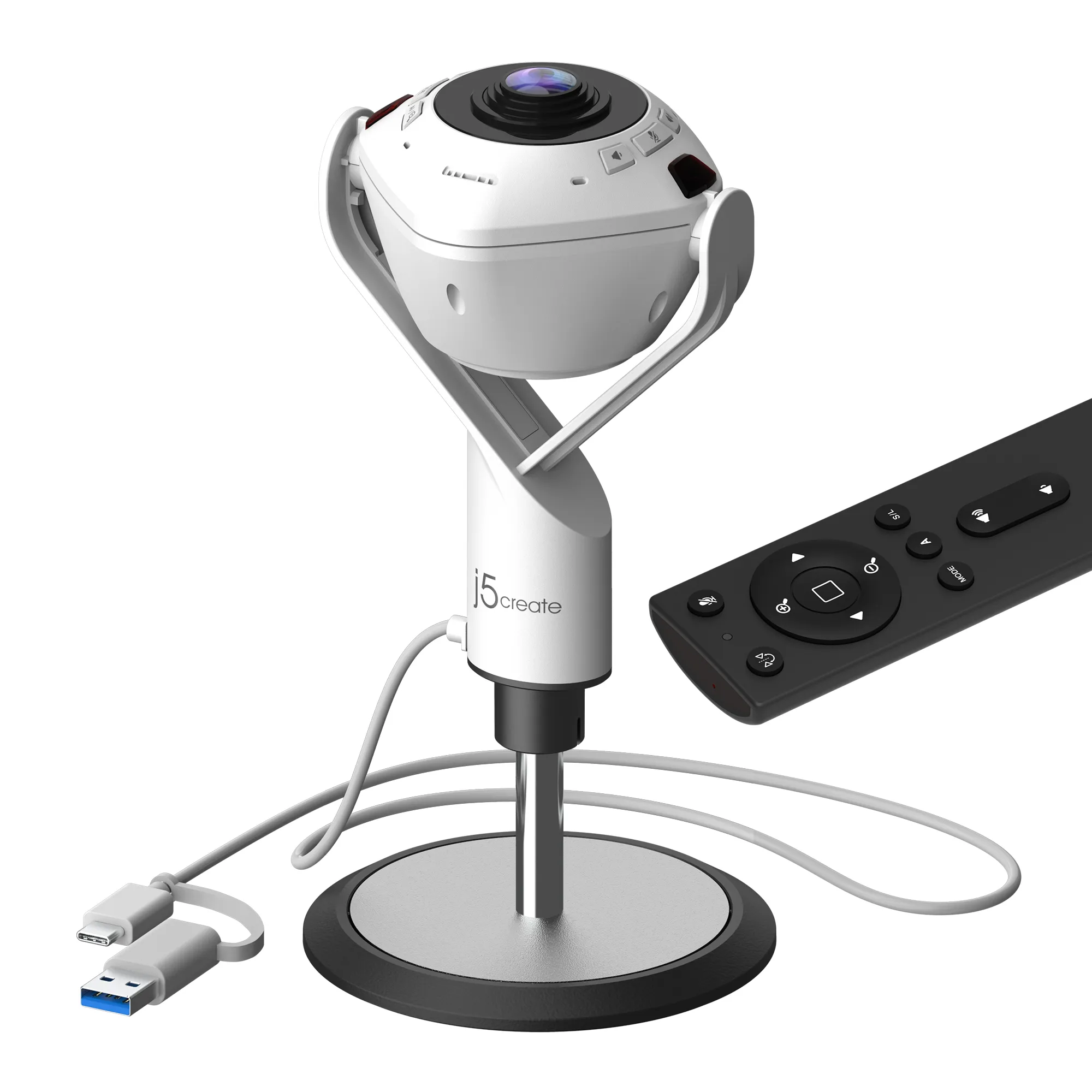 j5create JVU368-N Full HD 1080p, 360&deg;, AI-seuranta, kaiutinpuhelin -konferenssikamera, valkoinen