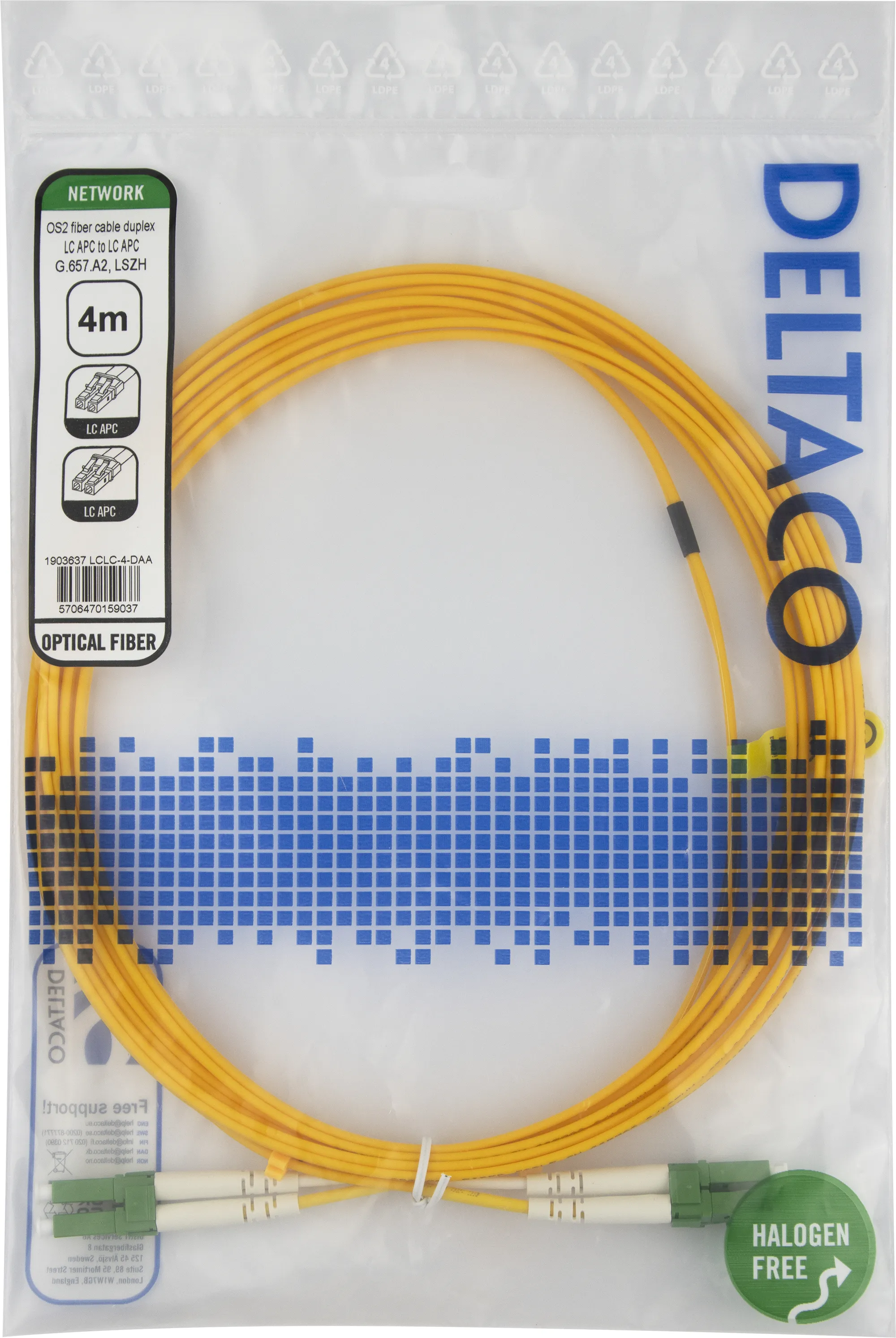 Deltaco OS2 LSZH LC-LC 4m -valokuitukaapeli, keltainen