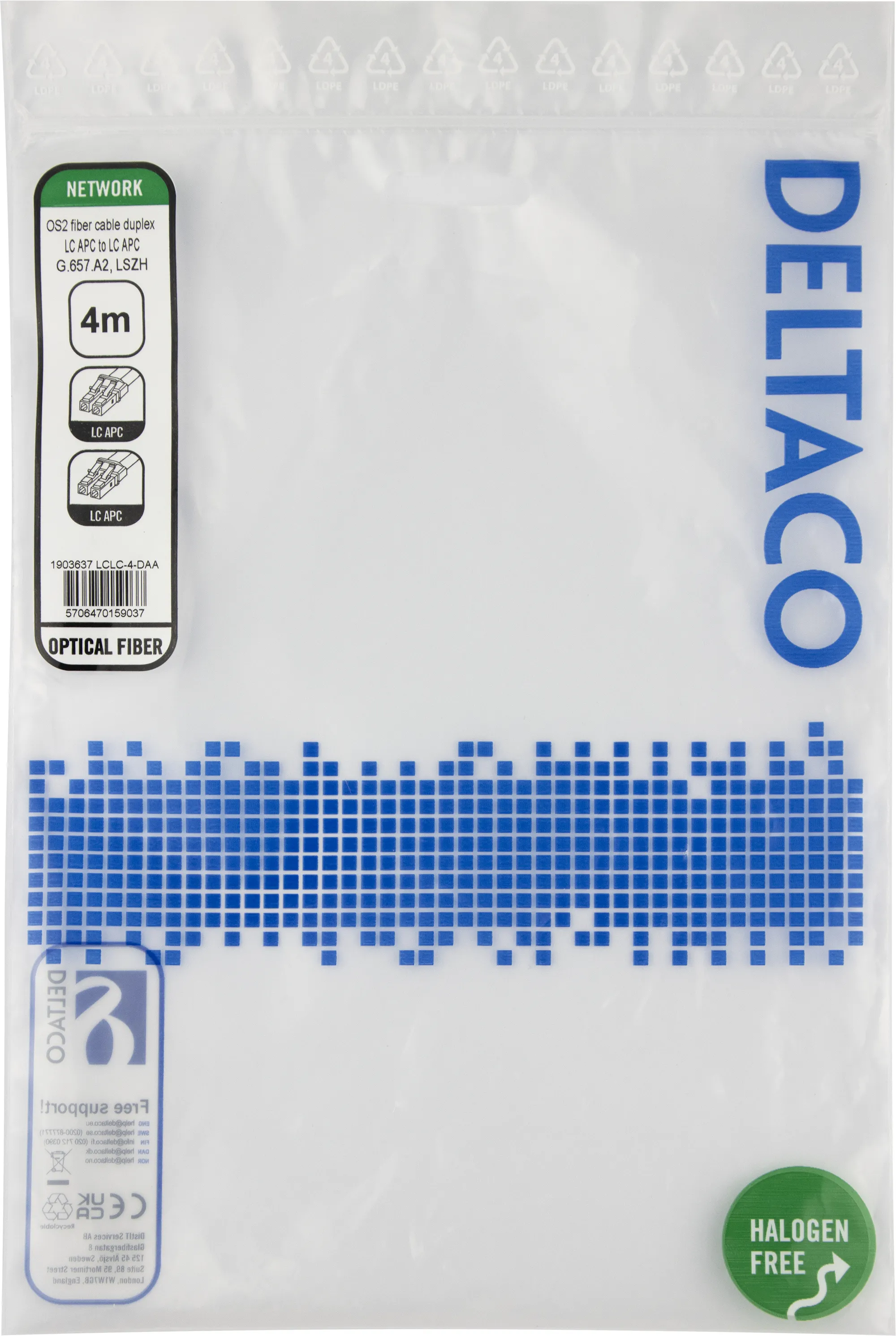 Deltaco OS2 LSZH LC-LC 4m -valokuitukaapeli, keltainen