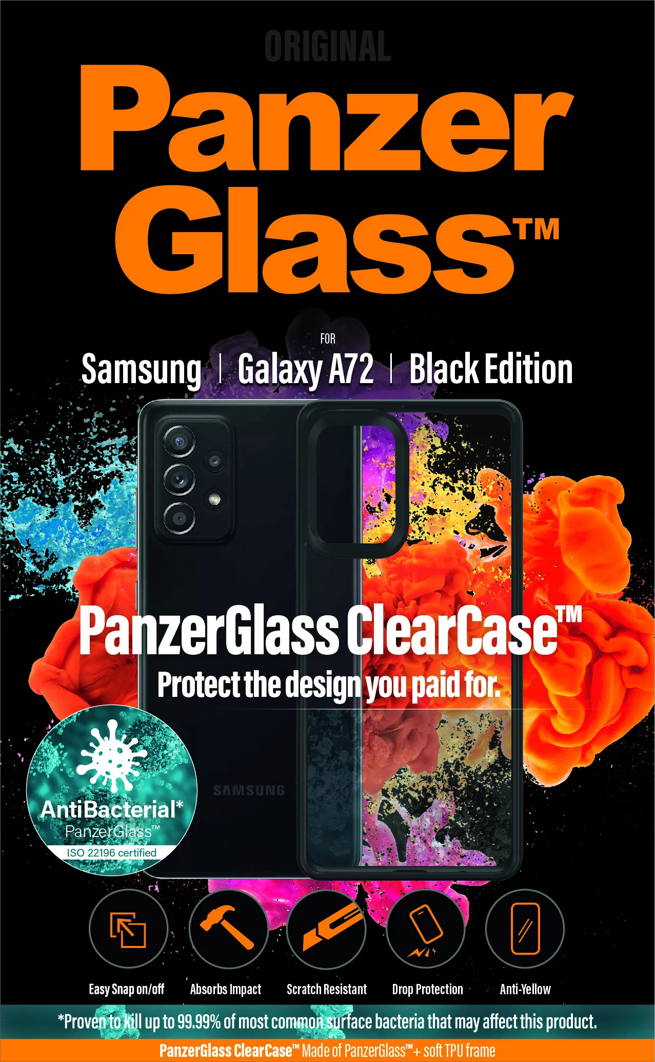 PanzerGlass ClearCase, Galaxy A72 -suojakuori, Musta
