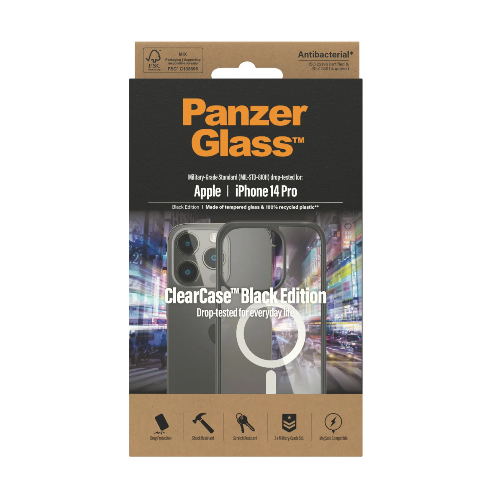 PanzerGlass iPhone 14 Pro ClearCase MagSafe skal, Svart Transparent
