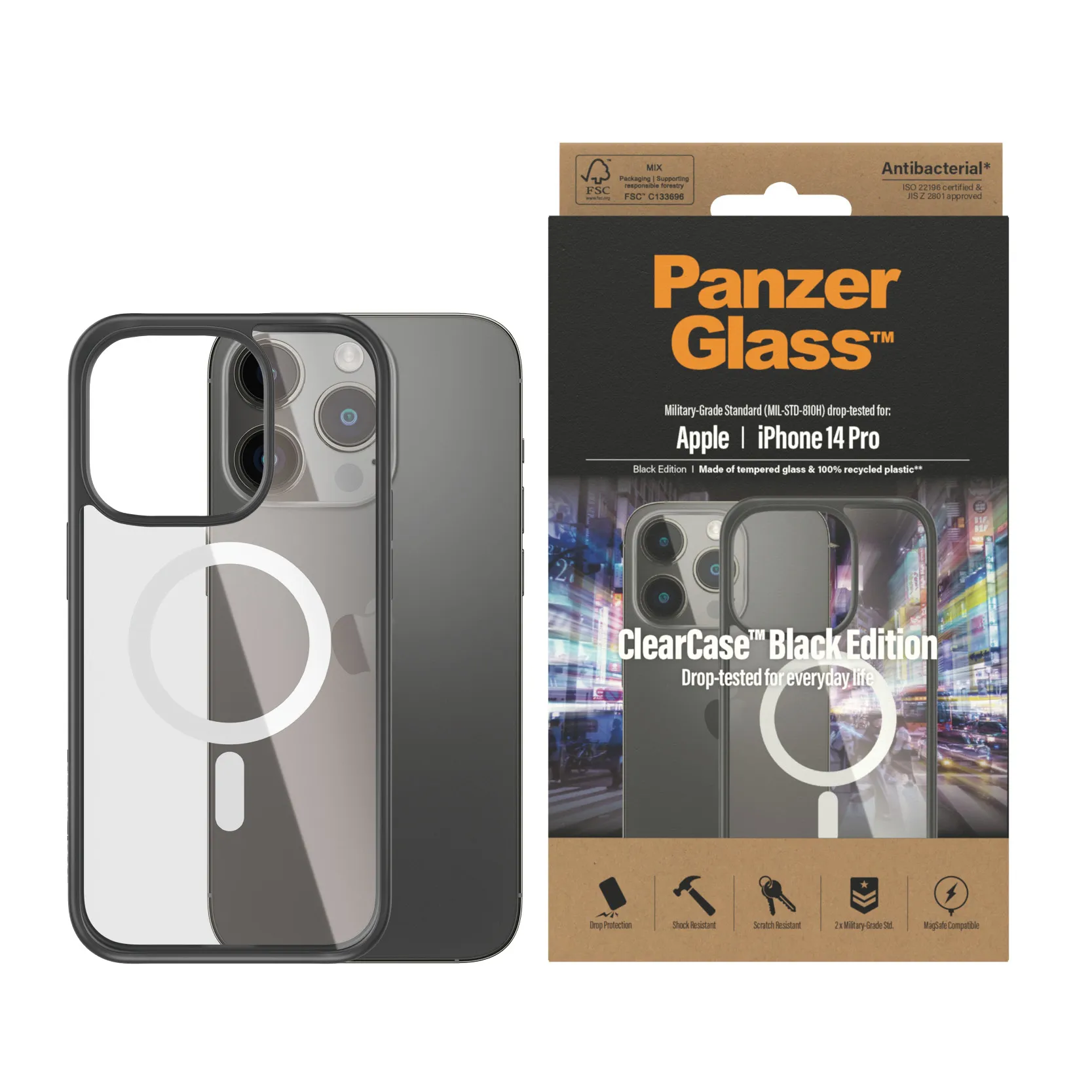 PanzerGlass iPhone 14 Pro ClearCase MagSafe skal, Svart Transparent