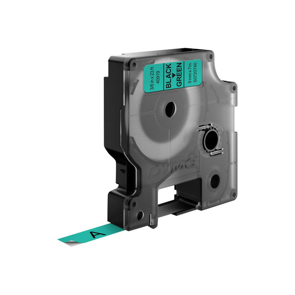 DYMO D1 märktejp standard 9mm, svart på grönt, 7m rulle (40919)