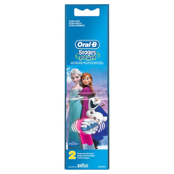 BRAUN VAIHTOHARJA ORAL-B KIDS 2ct FROZEN, paketissa 2 vaihtoharjaa. Stages Power