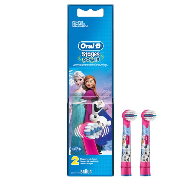 BRAUN VAIHTOHARJA ORAL-B KIDS 2ct FROZEN, paketissa 2 vaihtoharjaa. Stages Power