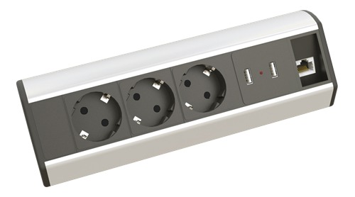 Axessline Desk virtapaneeli, 3xCEE 7/4, 1xCEE 7/7, 2xUSB, 2A, alum.