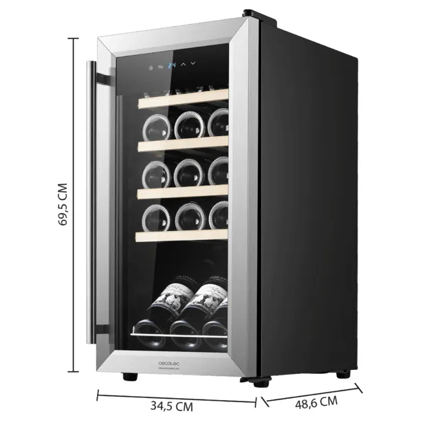 CECOTEC GrandSommelier 1550 Inox Compressor vinkyl, 15 flaskor, rostfritt st&aring;l