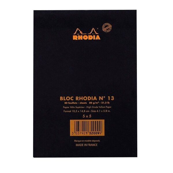Rhodia head stapled pad black N°13 squar