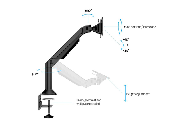 Multibrackets M VESA Gas Lift Arm Desk or Wall Basic - monitor arm, black, 15&quot;-32&quot;, 9Kg