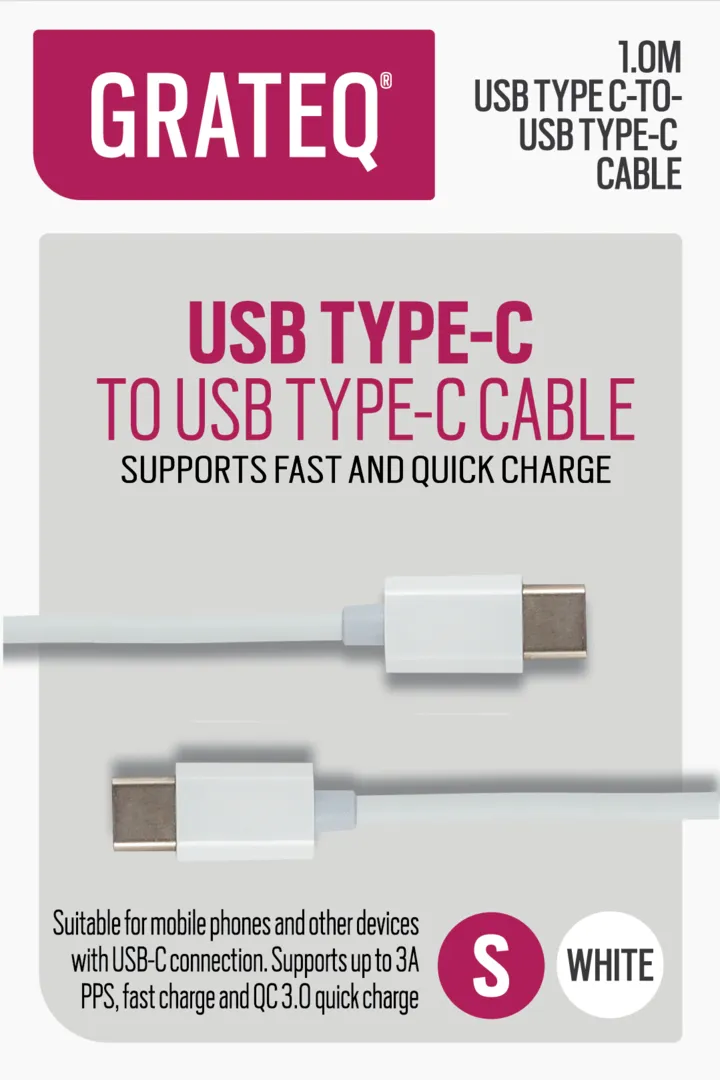 Grateq USB-C - USB-C Quick 100W - cable, 1m, White