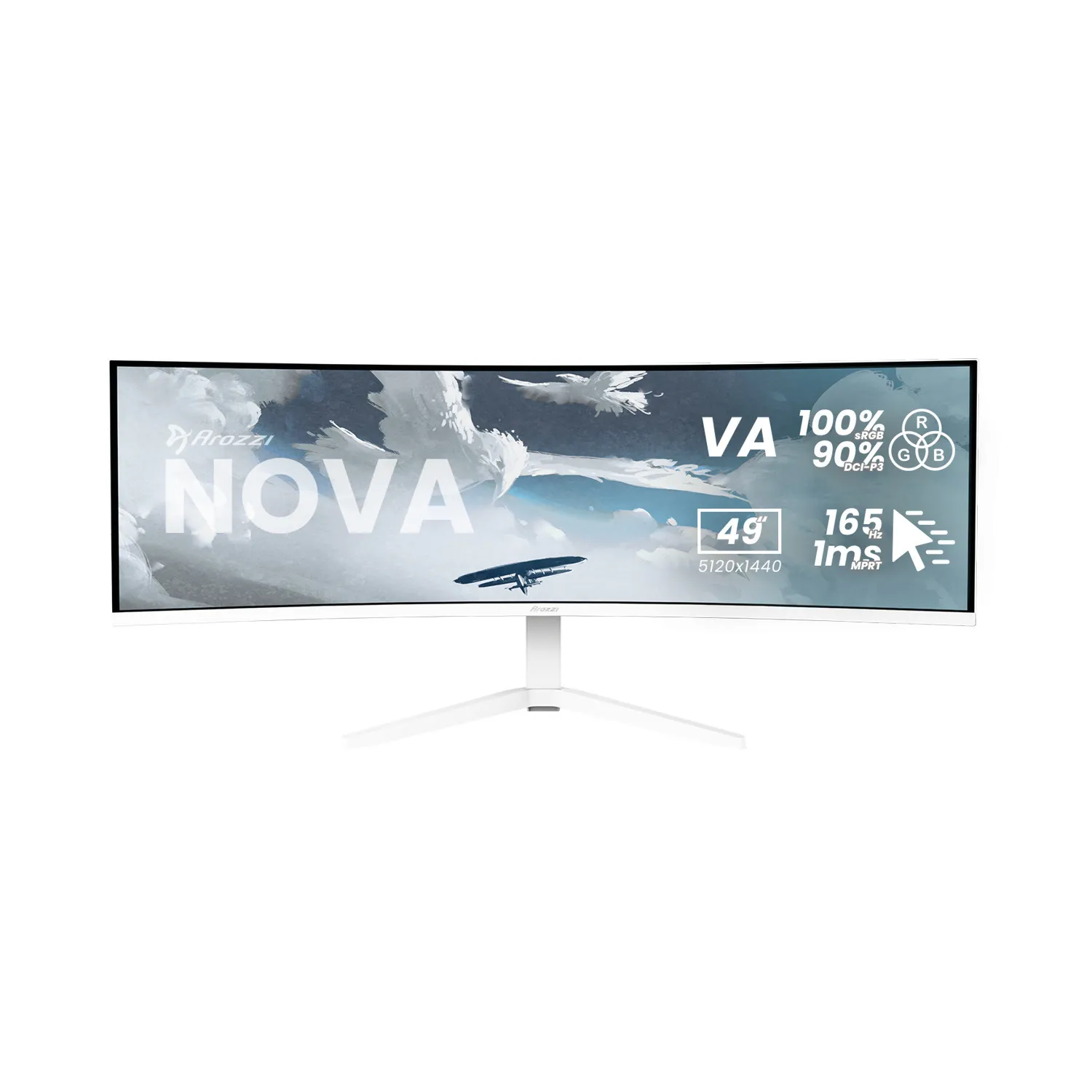 Arozzi Nova 49" DQHD, VA -kaareva pelin&auml;ytt&ouml;, USB-C hub, HDR, 165Hz