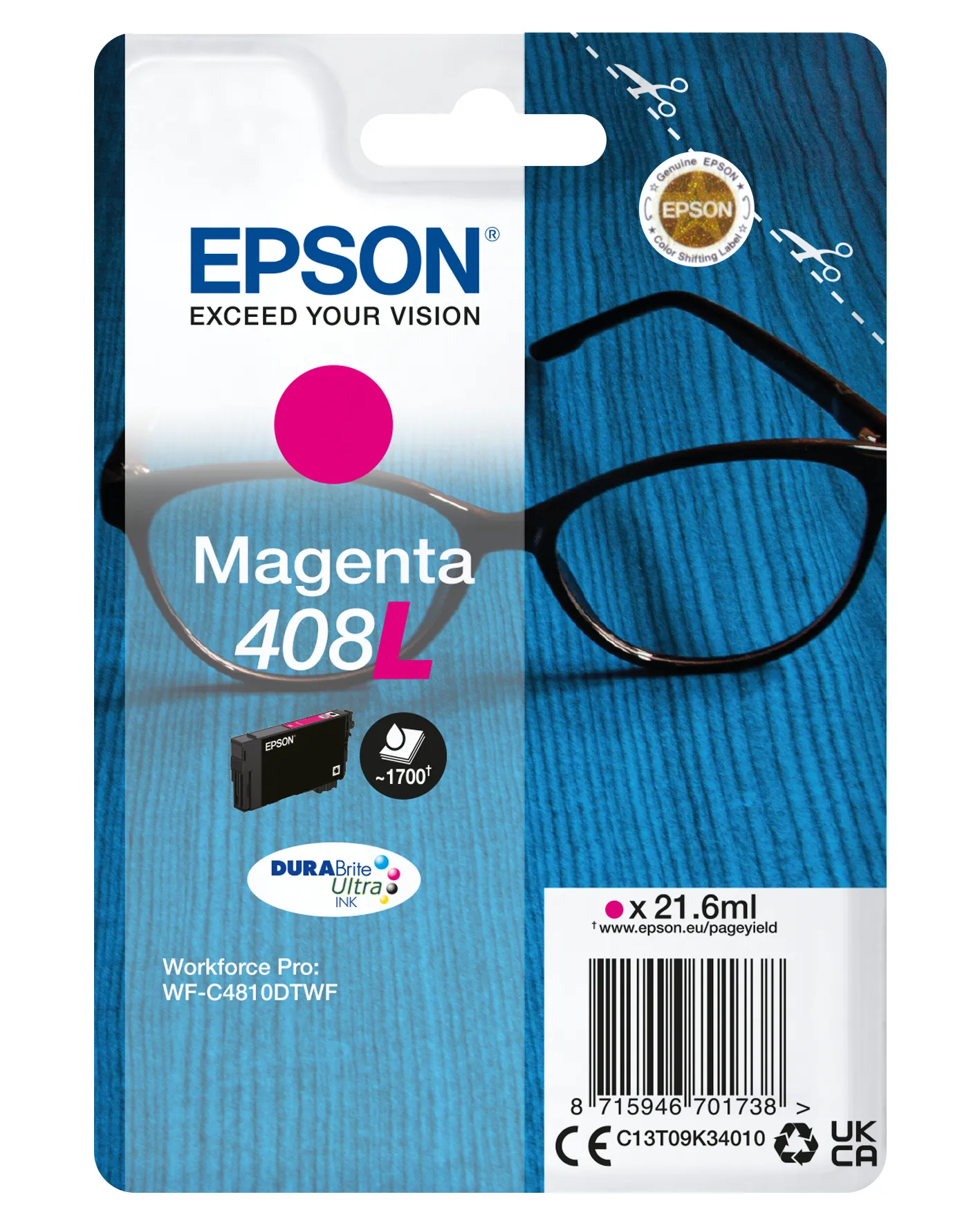 Epson 408L XL bl&auml;ckpatron, 21.6 ml, magenta