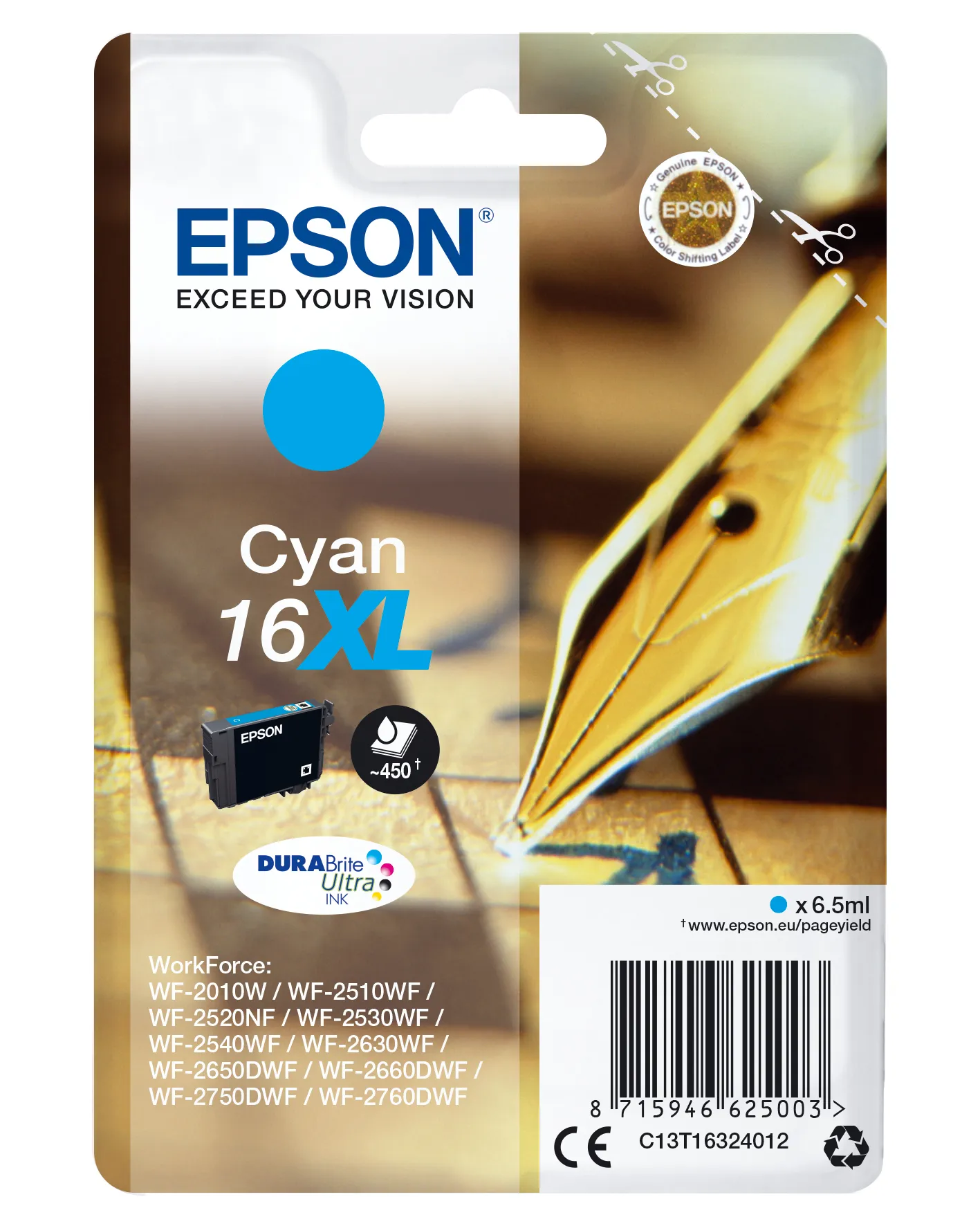 Epson 16XL ink cartridge, 6.5 ml, Cyan