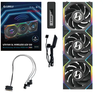 Lian Li UNI FAN SL Wireless LCD Reverse, 3 pack, 120mm - case fan, Black