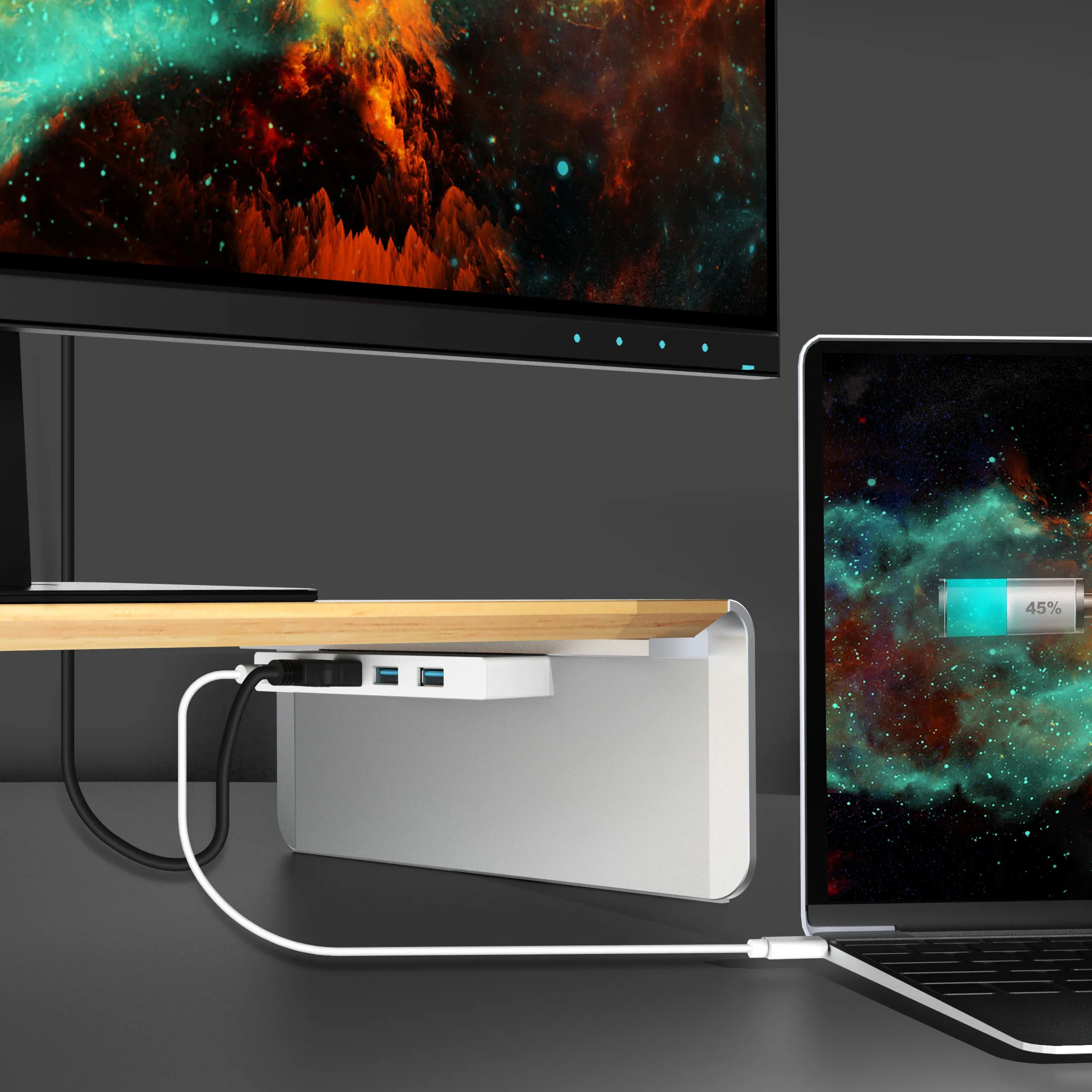 J5 Create WOOD MONITOR STAND WITH DOCKING - STATION