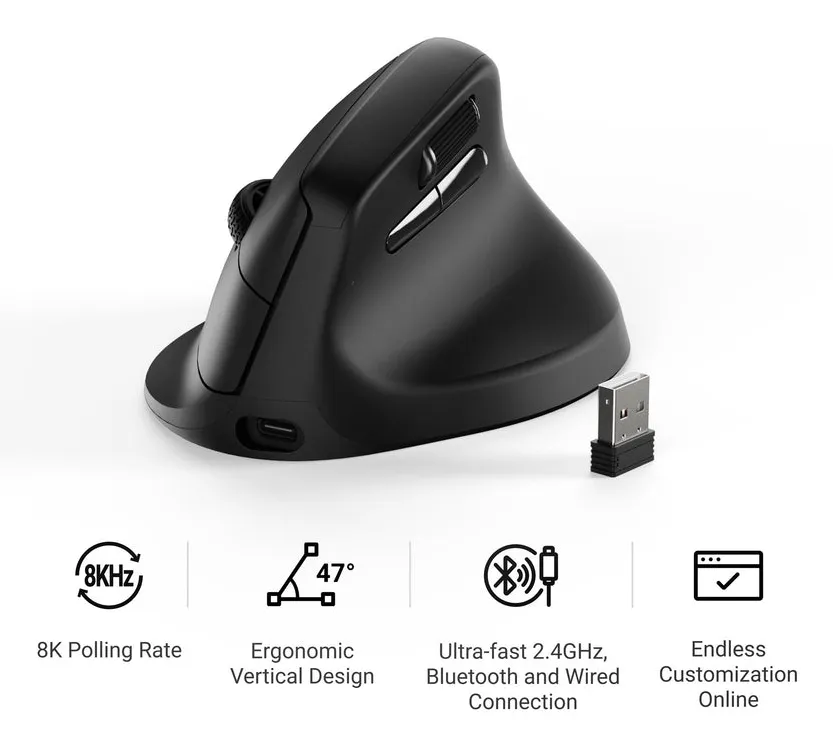 Keychron M5 Wireless Ergonomic Mouse, Black