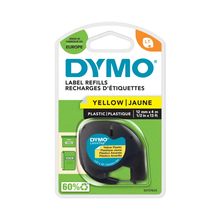 DYMO LetraTAG plasttejp, gul, 12mm, 4m (91222)