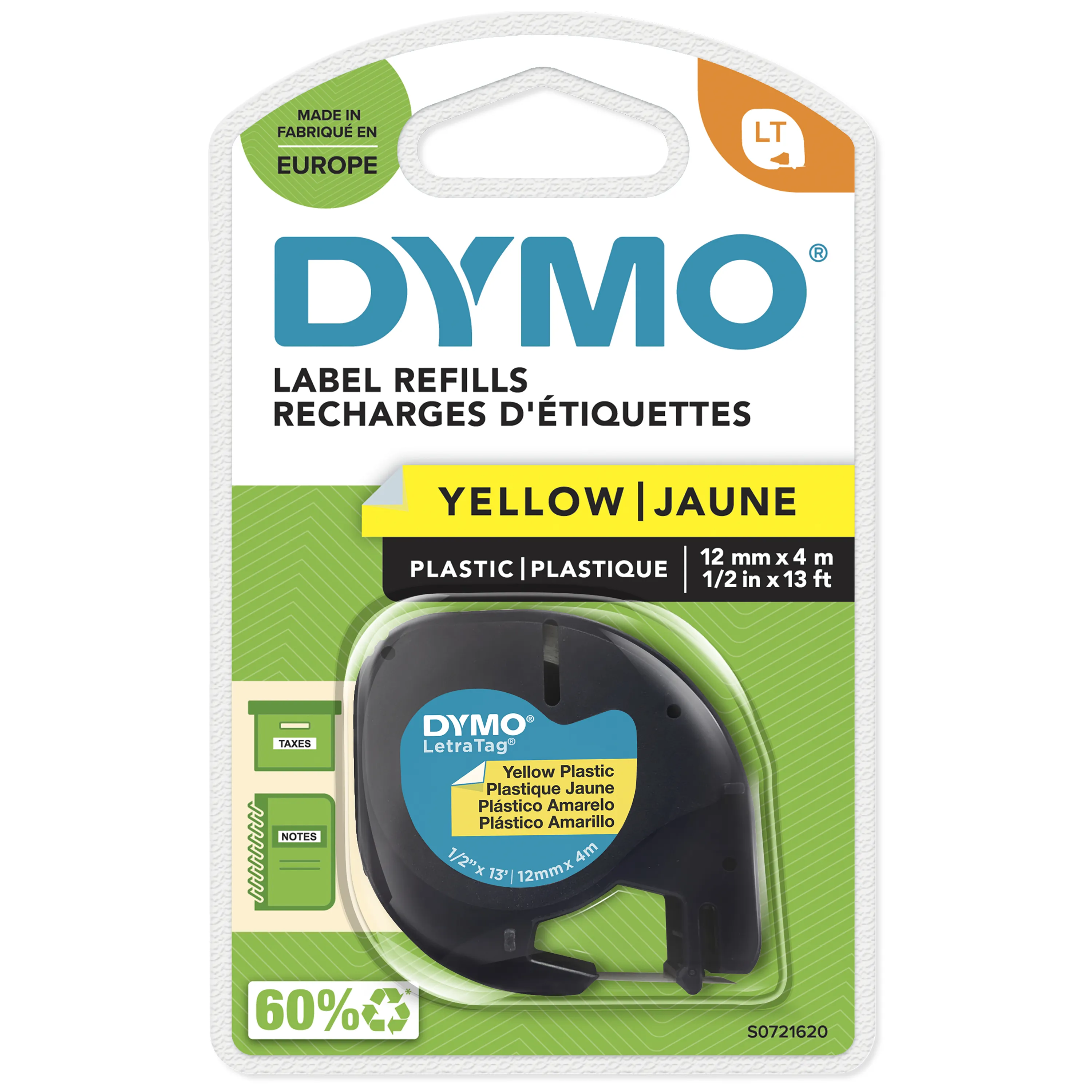 DYMO LetraTAG plasttejp, gul, 12mm, 4m (91222)