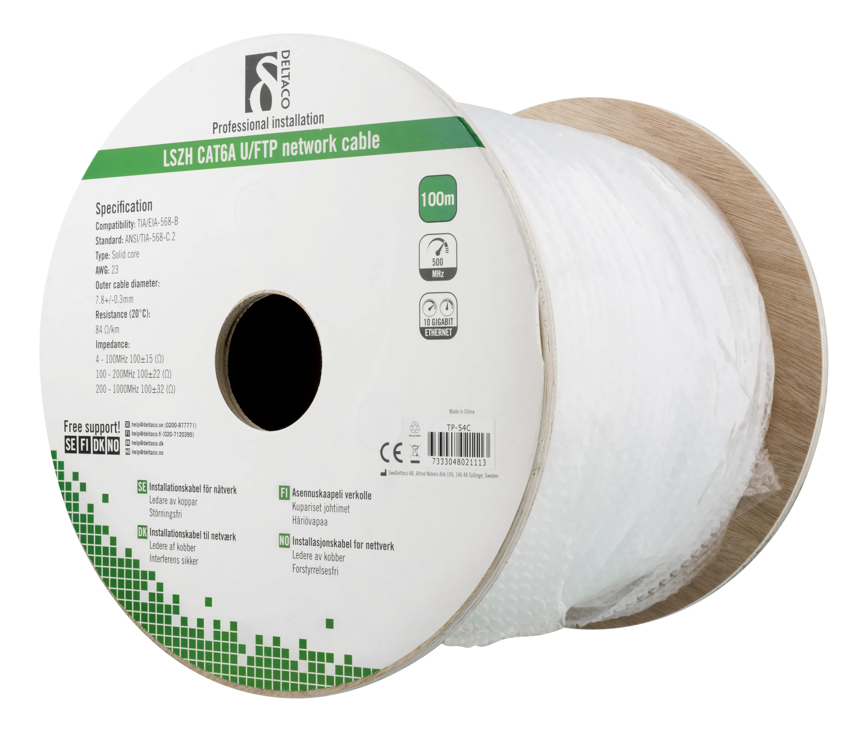 Deltaco Cat6a U/FTP - network installation cable, 100 m, White