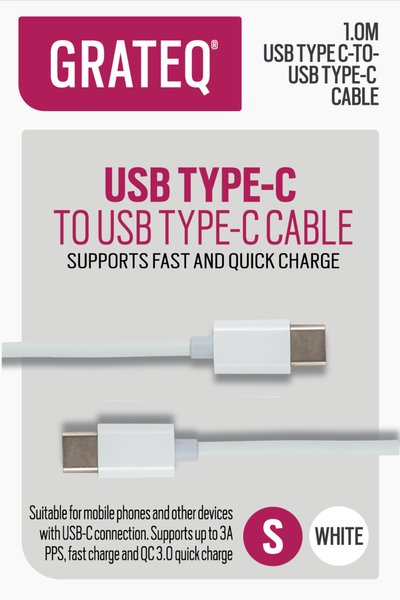 Grateq USB-C - USB-C Quick 100W - cable, 1m, White