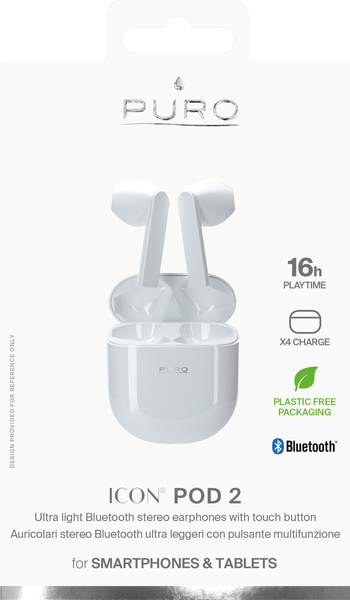 Puro Bluetooth Earphones ICON POD PLUS w/char base, Wht