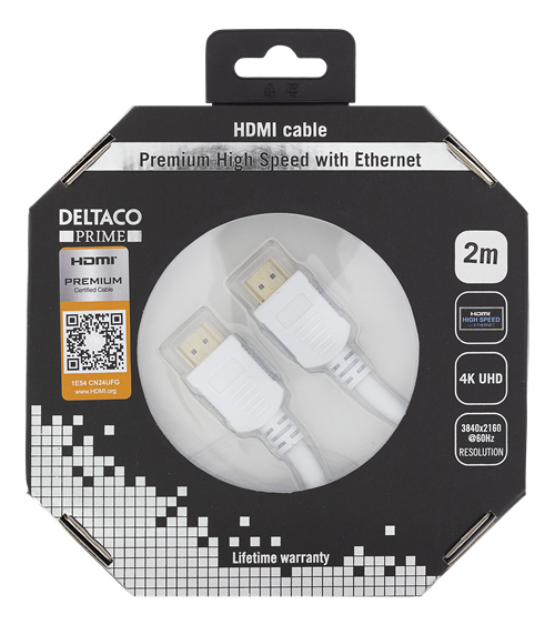 Deltaco HDMI &ndash; HDMI 1.4b - kabel, 2 m, Vit