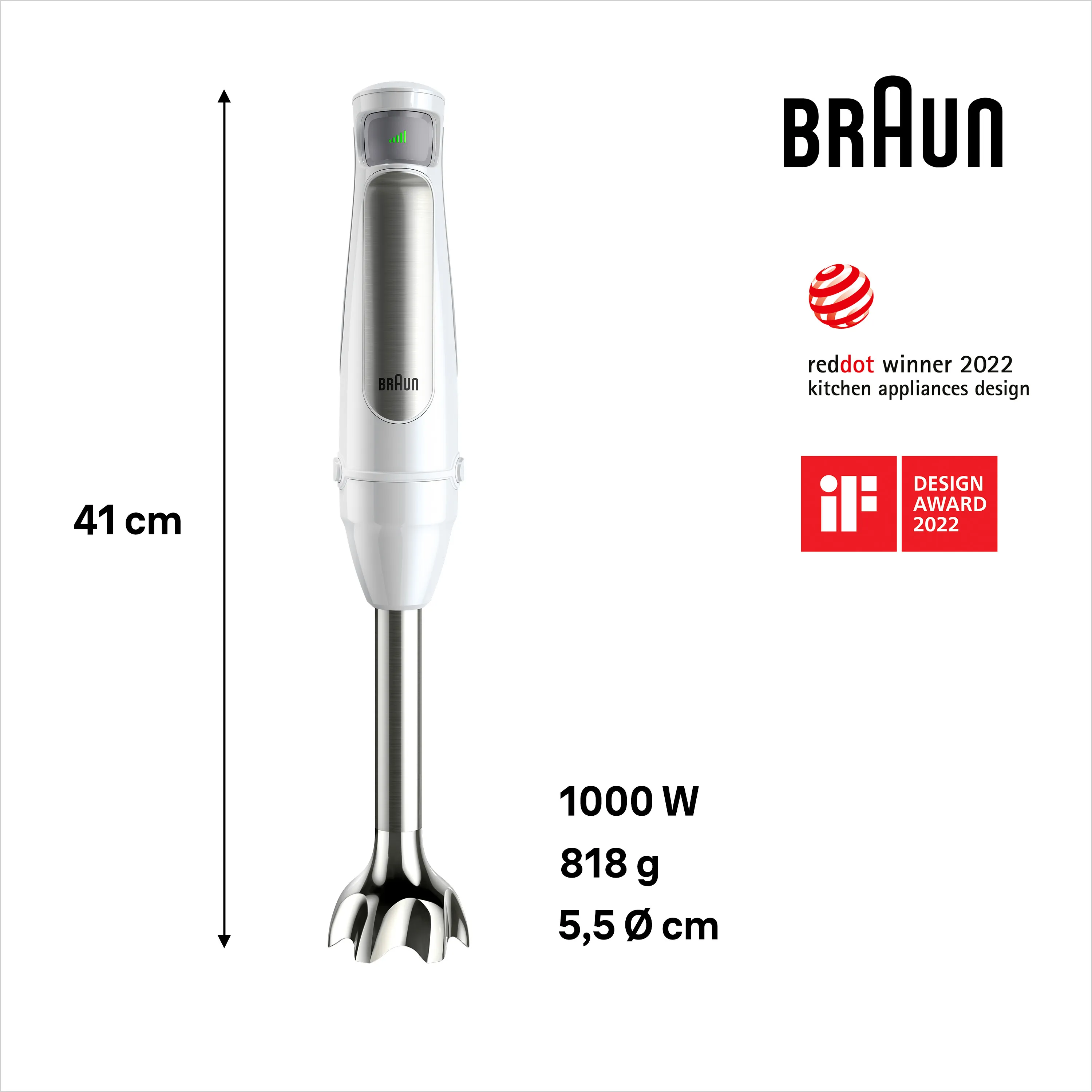 Braun Multiquick 7 MQ 7035I WH - sauvasekoitin, 1000W, premium valkoinen/ruostumaton teräs