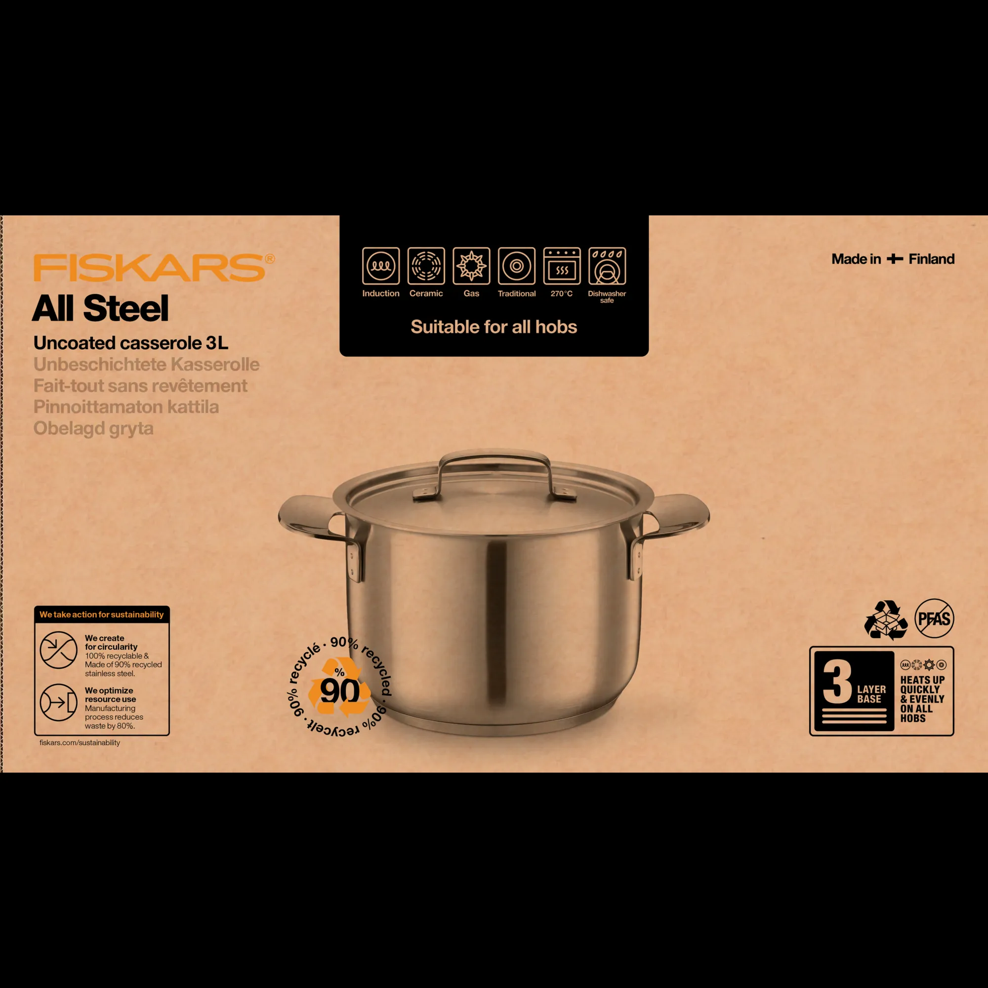 Fiskars All Steel - gryta med lock, 3l