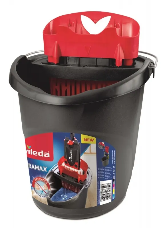 Vileda UltraMax mikrofiberplattmoppset med hink och urvridare, svart/r&ouml;d