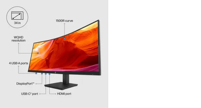 HP P34hc G4 34" WQHD, VA Curved Monitor with USB-C hub