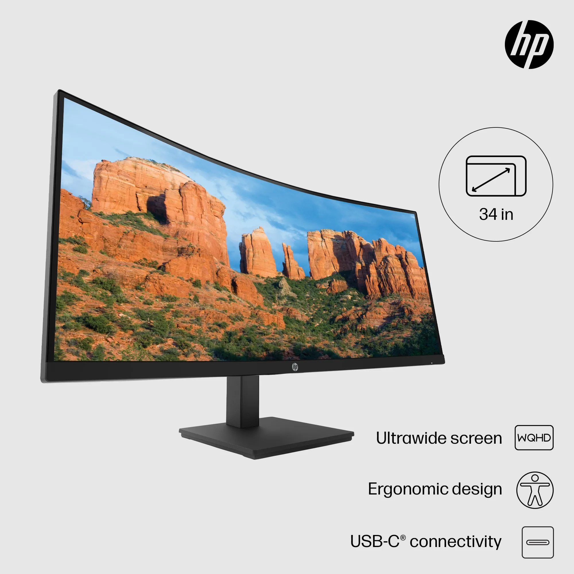 HP P34hc G4 34" WQHD, VA Curved Monitor with USB-C hub
