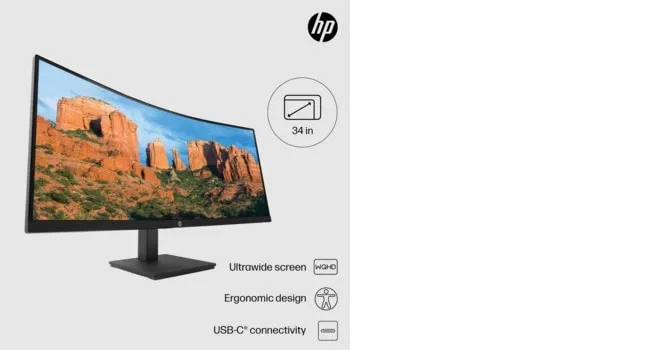 HP P34hc G4 34" WQHD, VA Curved Monitor with USB-C hub