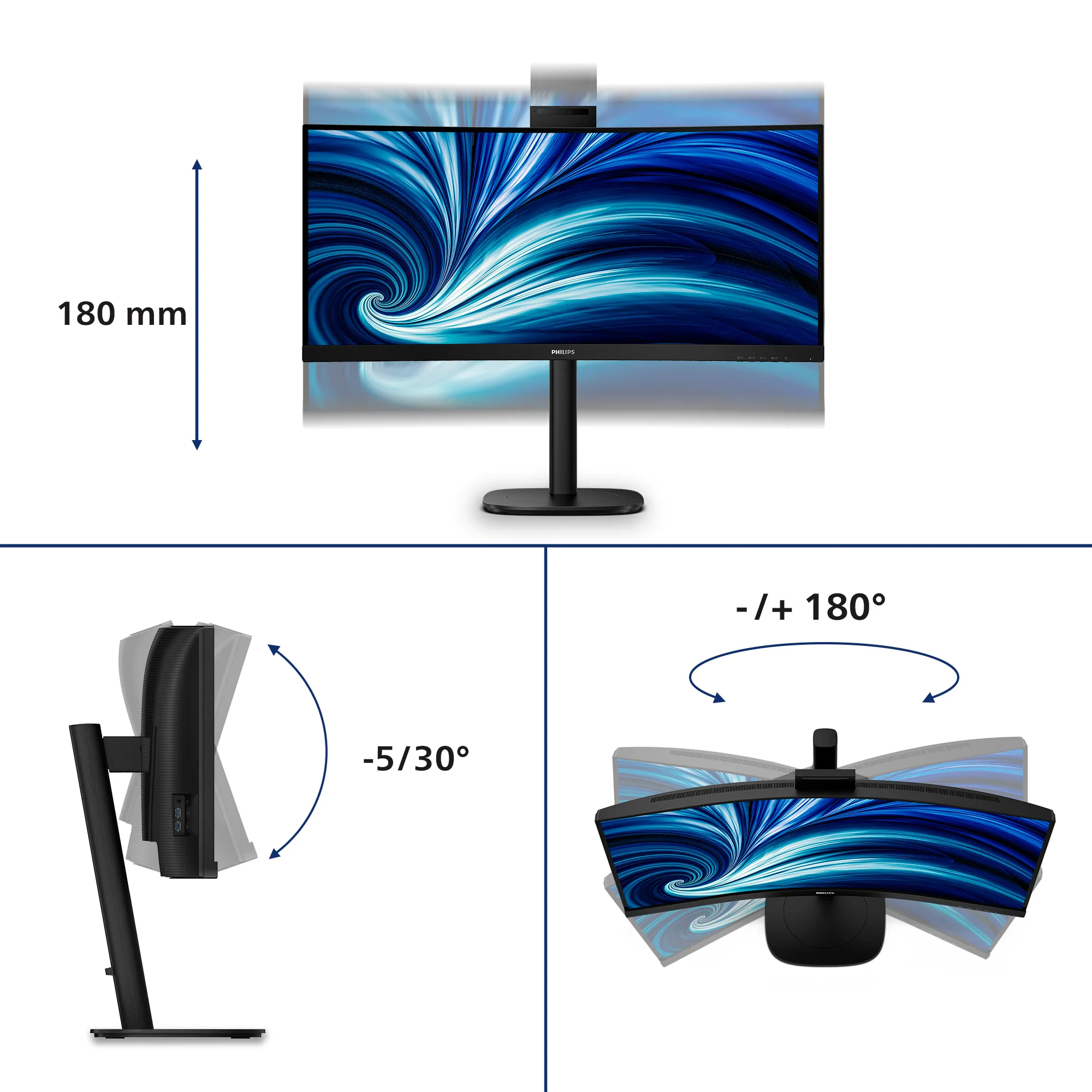 Philips 3000 series 34B2U3600CH/00 34&quot; UWQHD, USB-C, VA -kaareva n&auml;ytt&ouml;