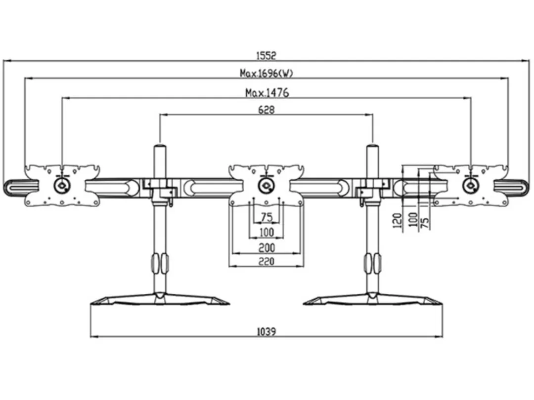 Multibrackets M Desktopmount Triple Stand - skrivbordsf&auml;ste, svart, 24-32&quot;, 8kg