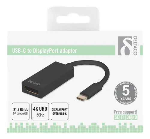 DELTACO USB 3.1 till DisplayPort adapter, USB typ C  - DP hona, svart