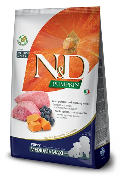 Farmina N&D Pumpkin Lamb & Blueberry Puppy Medium & Maxi, Dry food for dogs, Grain Free, 2.5kg