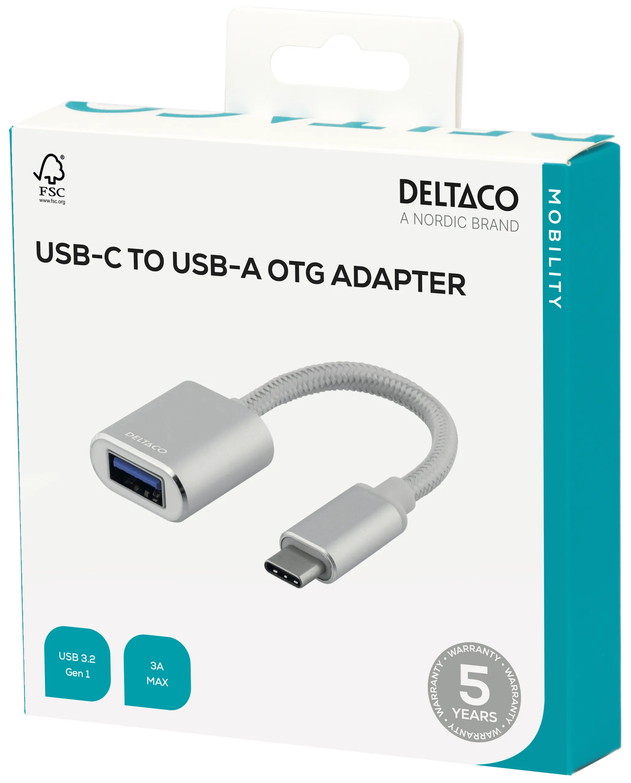 Deltaco USB-C – USB-A 3.1 Gen 1 - adapter, Silver