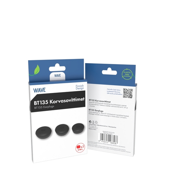 Wave BT135 Bluetooth handsfree-kuulokkeen korvasovittimet, 3 kpl, Musta