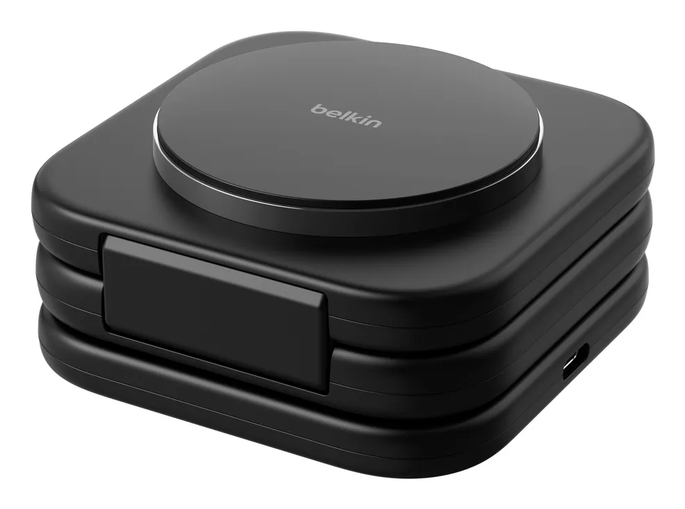 Belkin Boost Charge Pro 3 in 1 Folding Travel Wireless Charging Pad with Qi2 Magnetic 15w with travel tips - wireless charger, Black
